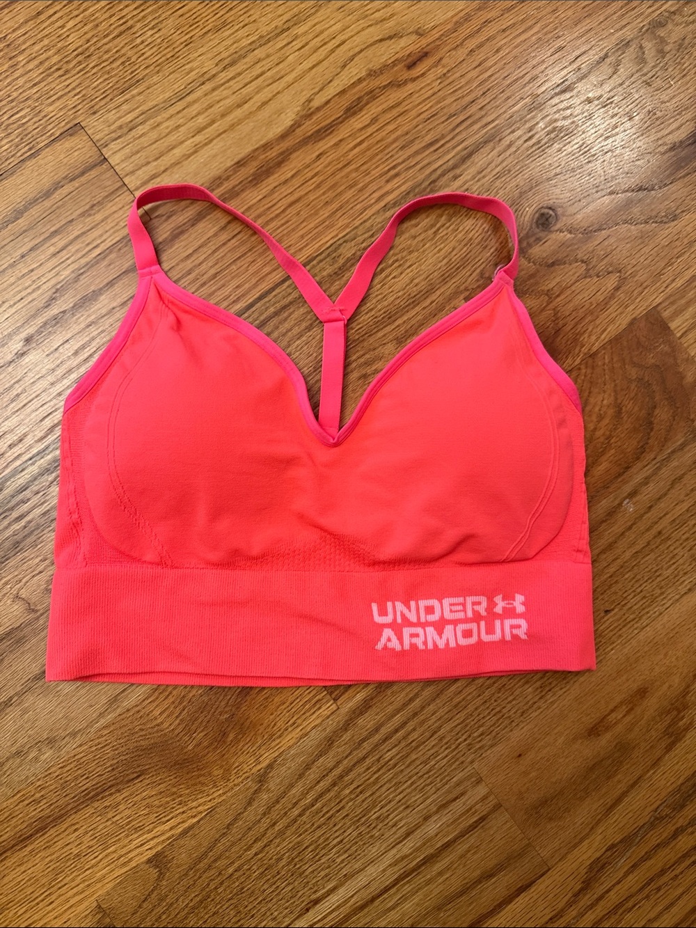 Under Armour Bright Pink V-Neck Sports Bra size large removable cups